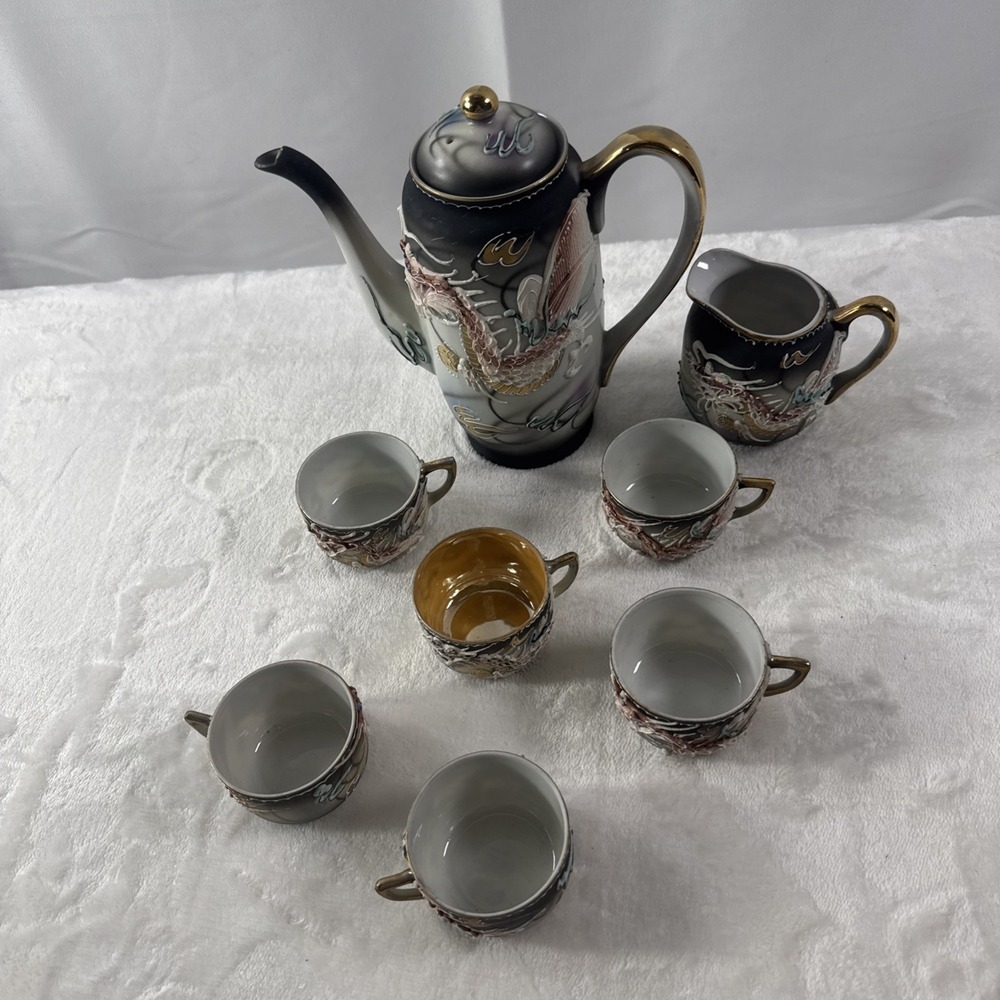 Vintage Fairyland Dragonware Teapot Creamer W/ 6 Cups - Picture 2 of 7